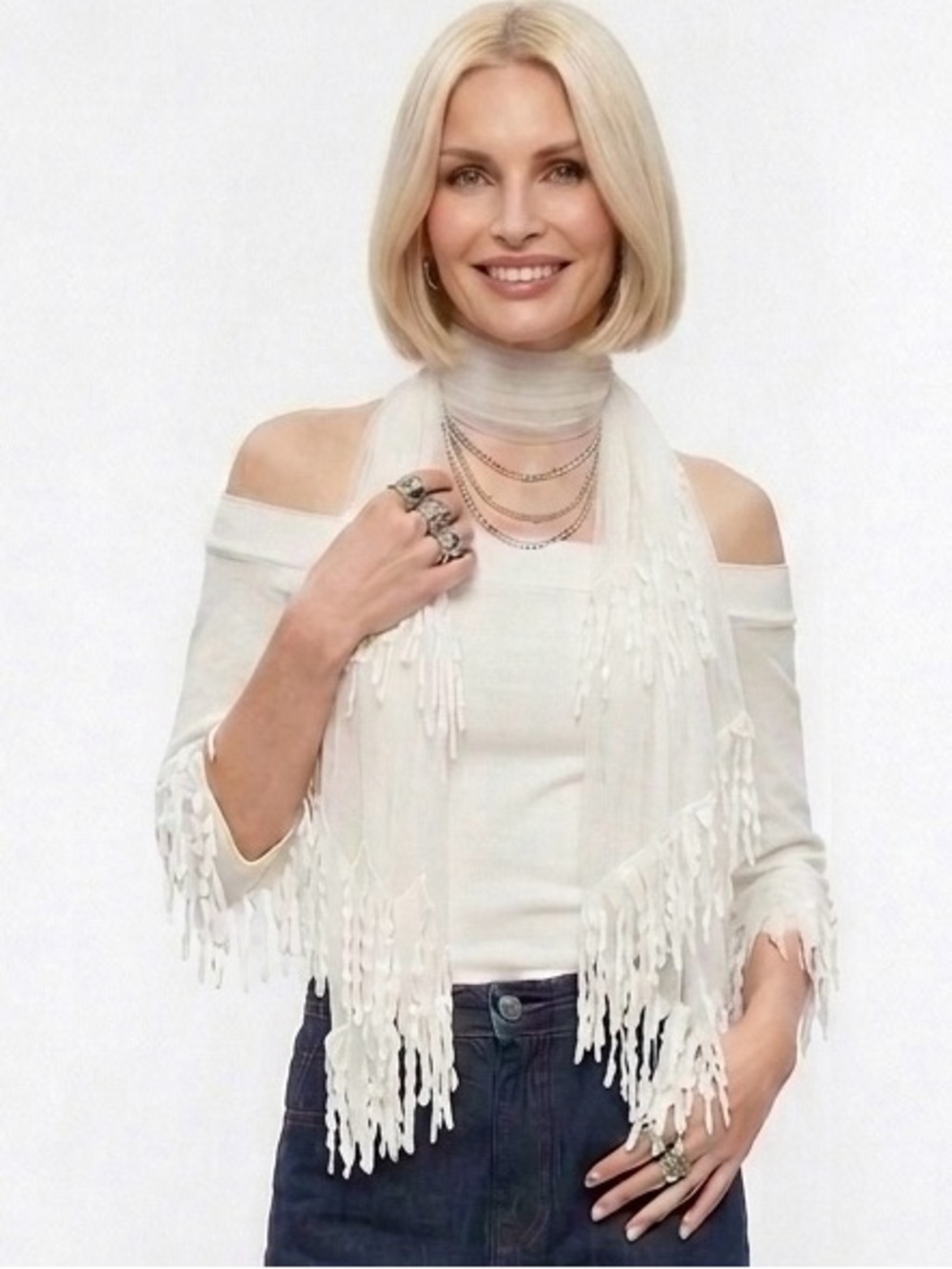 NWT SAVE THE QUEEN VINTAGE 2- PIECE OFF-THE-SHOULDER FRINGE TOP & SCARF- Sz S
